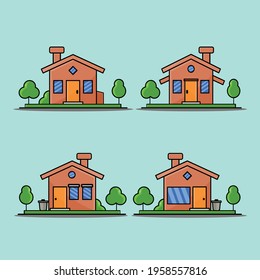 Cartoon Illustrated Flat House Set