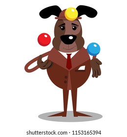 Cartoon illustrated vector business brown dog juggler.