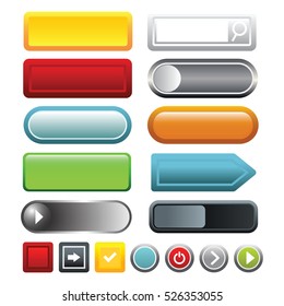 Cartoon illustration of 16 colorful gradient blank button vector icons for web