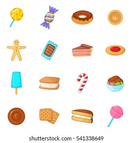 Cartoon illustration of 16 different candy vector icons for web
