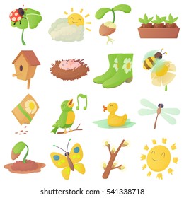 Cartoon illustration of 16 spring things vector icons for web