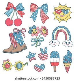 Cartoon illustration of 4th of July clip art, Retro groovy Independence day. Use this cartoon file for such as designs on t-shirts, carg, stickers and many others.