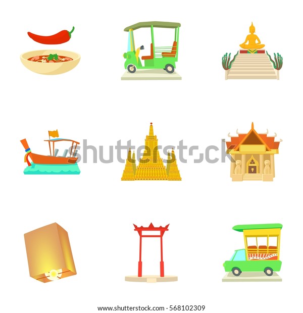 Cartoon Illustration 9 Attractions Thailand Vector Stock Vector 