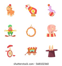 Cartoon illustration of 9 circus vector icons for web