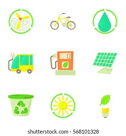 Cartoon illustration of 9 environment vector icons for web