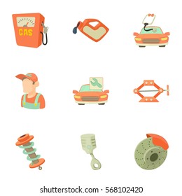 Cartoon illustration of 9 garage vector icons for web