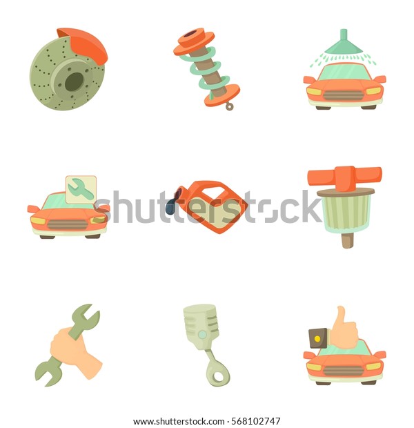 Cartoon illustration of 9 maintenance car vector
icons for web