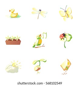 Cartoon illustration of 9 season spring vector icons for web