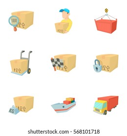 Cartoon illustration of 9 shipping vector icons for web