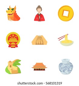 Cartoon illustration of 9 stay in China vector icons for web