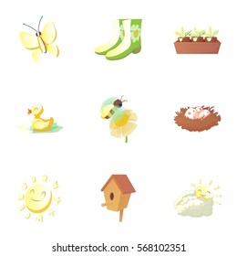 Cartoon illustration of 9 time of year spring vector icons for web