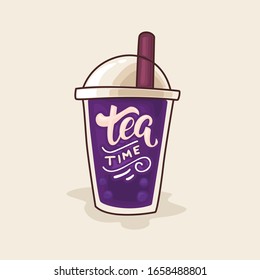 Cartoon illustration about Taro Bubble Tea - Vector based and layered colors