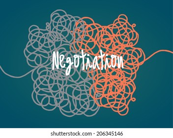 Cartoon illustration of an abstract and difficult negotiation struggle