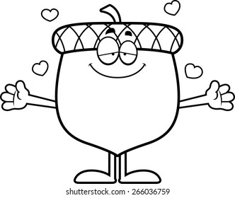 A cartoon illustration of an acorn ready to give a hug.