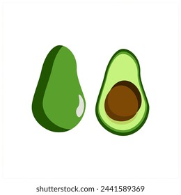 Cartoon illustration of an adorable avocado fruit with a colored background