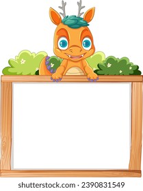A cartoon illustration of an adorable baby dragon proudly displaying a whiteboard banner