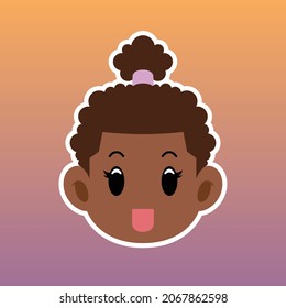 Cartoon illustration of a African American girl face with curly ponytail hair in a flat style ,this cute image is suitable for your colorful and flat project design elements ,can also be used for icon