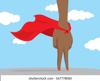 Cartoon illustration of african american woman hand super hero with cape 