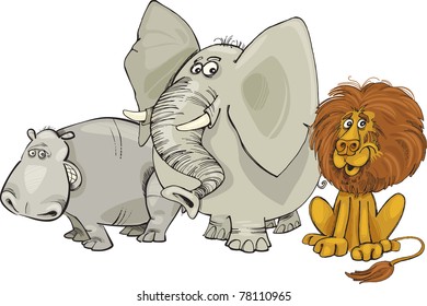 Cartoon illustration of african animals group