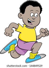 Cartoon Illustration Of An African Boy Running.