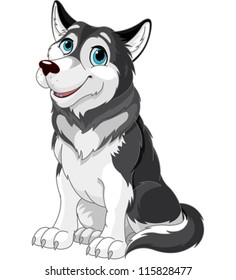  Cartoon illustration of Alaskan Malamute dog