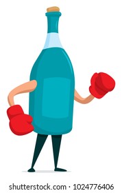 Cartoon illustration of alcohol bottle ready to fight