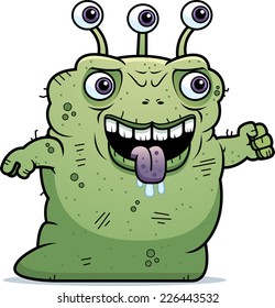 A cartoon illustration of an alien dog slithering.