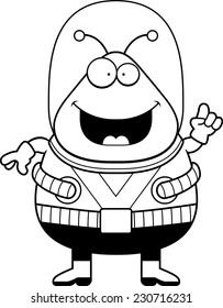 A cartoon illustration of an alien with an idea.