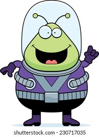 A cartoon illustration of an alien with an idea.