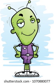 A cartoon illustration of an alien man looking confident.