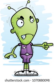 A cartoon illustration of an alien man looking angry and pointing.