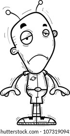 A cartoon illustration of an alien man looking sad.