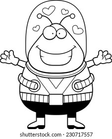 A cartoon illustration of an alien ready to give a hug.