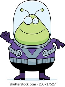 A cartoon illustration of an alien waving.