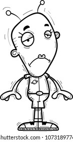 A cartoon illustration of an alien woman looking sad.
