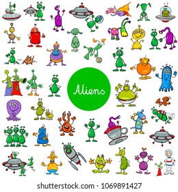 Cartoon Illustration of Aliens Fantasy Characters Huge Set