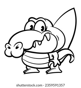 Cartoon illustration of Alligator carrying a surfboard. Best for outline, logo, and coloring book with summer themes for kids