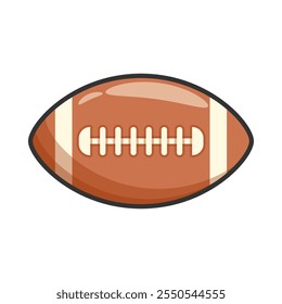 A cartoon illustration of an American football ball. The ball is brown with white laces and a white stripe on each end.