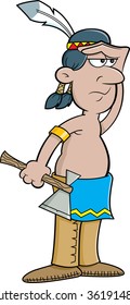 Cartoon illustration of an American Indian watching.