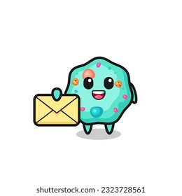 cartoon illustration of amoeba holding a yellow letter , cute style design for t shirt, sticker, logo element