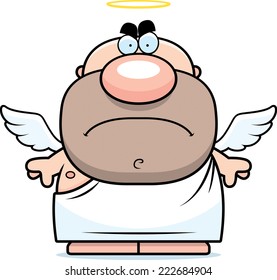 A cartoon illustration of an angel with an angry expression.