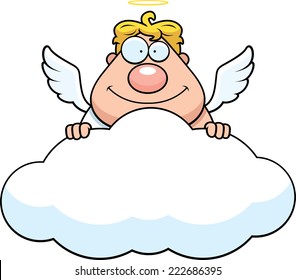 A cartoon illustration of an angel in a cloud.