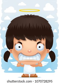 A cartoon illustration of a angel girl with an angry expression.