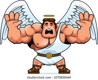 A cartoon illustration of an angel looking scared.