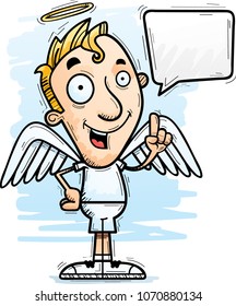 A cartoon illustration of an angel talking.