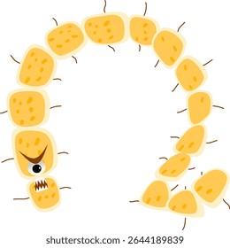 Cartoon Illustration of Angry Bacteria Character with Simple Yellow Segmented Body