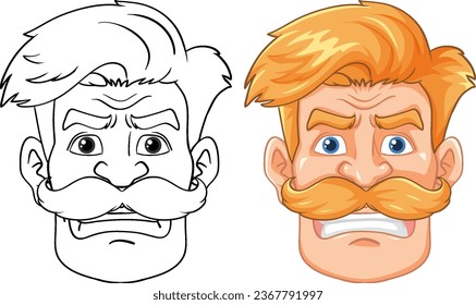 A cartoon illustration of an angry blond hipster man with a mustache