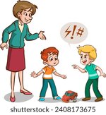 Cartoon illustration angry boy and friends arguing with each other
