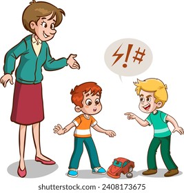 Cartoon illustration angry boy and friends arguing with each other