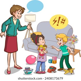 Cartoon illustration angry boy and friends arguing with each other